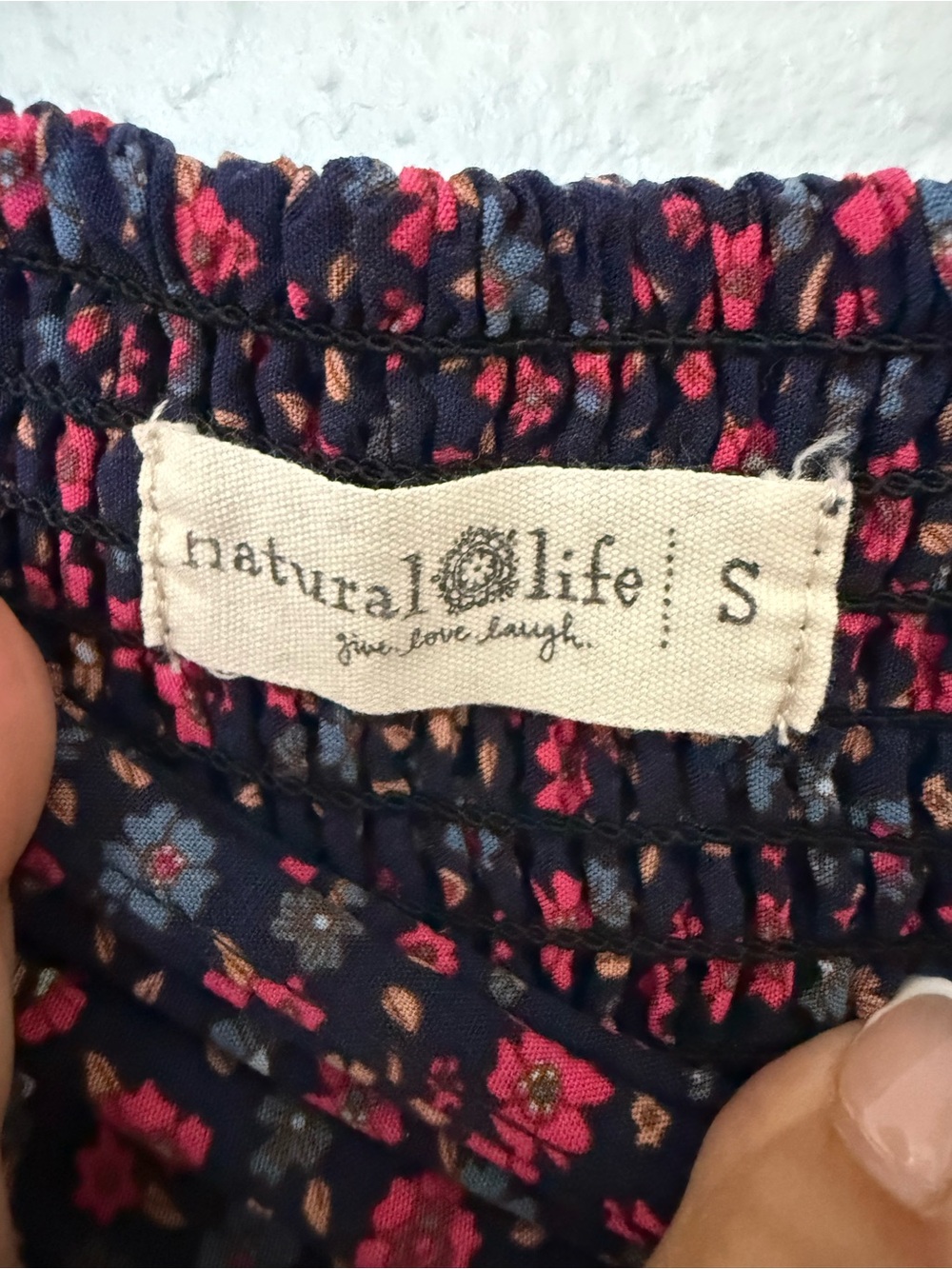 NATURAL LIFE Navy Maxi Skirt with Pink Floral Border Size small - Picture 4 of 6